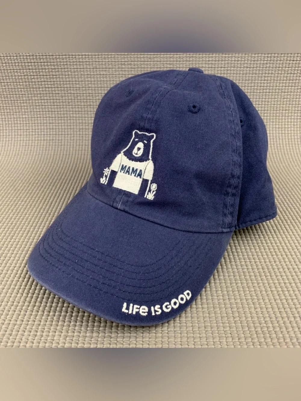 LIFE IS GOOD Women's Mama Bear Embroidered Adjustable Strapback Navy Blue Hat
